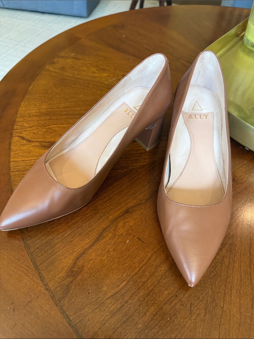 ALLY Women's Pointed Block Heel Pumps in Tan